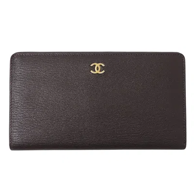 Pre-owned Chanel Dark Brown Leather Wallet (bi-fold) ()