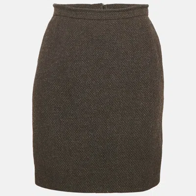 Pre-owned Chanel Dark Brown Tweed Wool Mini Skirt M