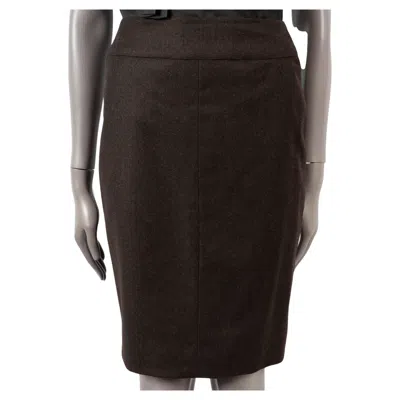 Pre-owned Chanel Dark Brown Wool & Cashmere 1999 99a Felt Pencil Skirt 38 S