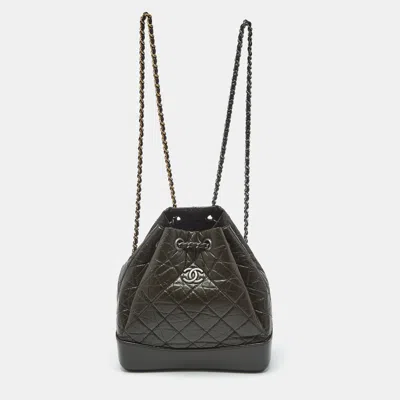 Pre-owned Chanel Dark Green Quilted Aged Leather Small Gabrielle Backpack