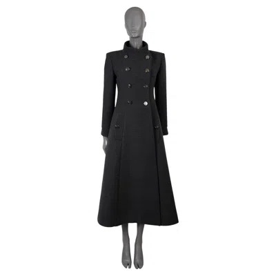 Pre-owned Chanel Dark Grey Cashmere 18a Striped Double-breasted Midi Coat Jacket 36 Xs In Gray