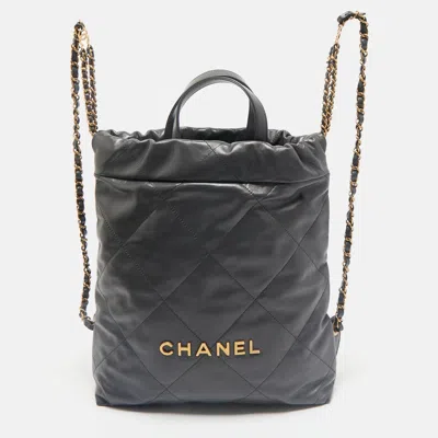 Pre-owned Chanel Dark Grey Quilted Leather 22 Backpack