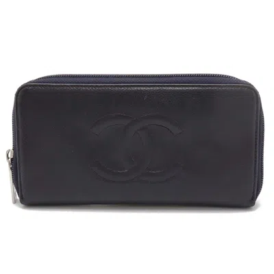 Pre-owned Chanel Dark Purple Caviar Leather Long Wallet (bi-fold) ()