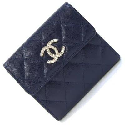 Pre-owned Chanel Dark Purple Grained Calfskin Wallet (tri-fold) ()