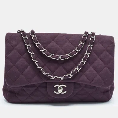 Pre-owned Chanel Dark Purple Quilted Jersey Jumbo Classic Single Flap Bag