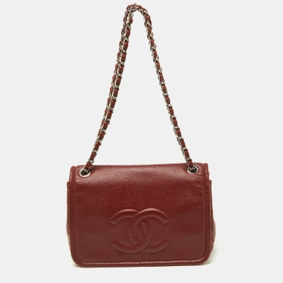 Pre-owned Chanel Dark Red Caviar Leather Large Cc Timeless Flap Bag