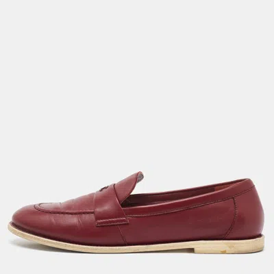 Pre-owned Chanel Dark Red Leather Cc Slip On Loafers Size 40.5