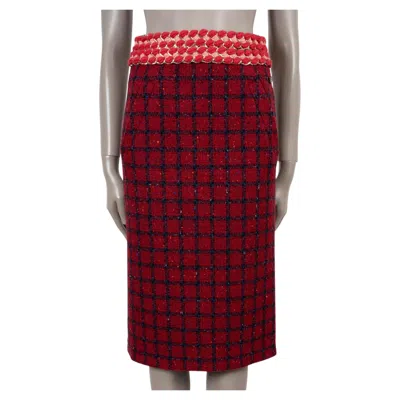Pre-owned Chanel Dark Red Wool 22k Plaid Tweed Midi Skirt 36 Xs