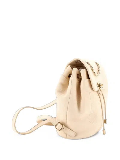 Pre-owned Chanel Data Center Cc Flap Quilted Caviar Medium Backpack In Neutrals