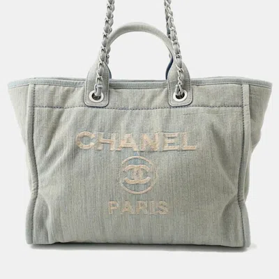 Pre-owned Chanel Deauville 2waytote Bag Light Blue Denim Size Gm