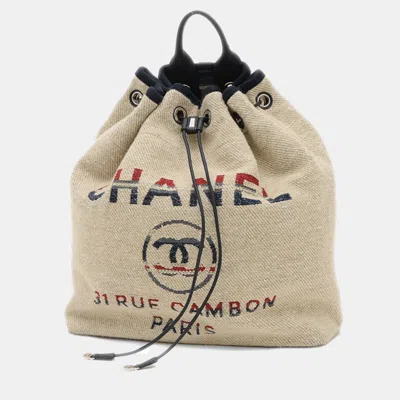 Pre-owned Chanel Deauville Backpack Hemp Leather Beige