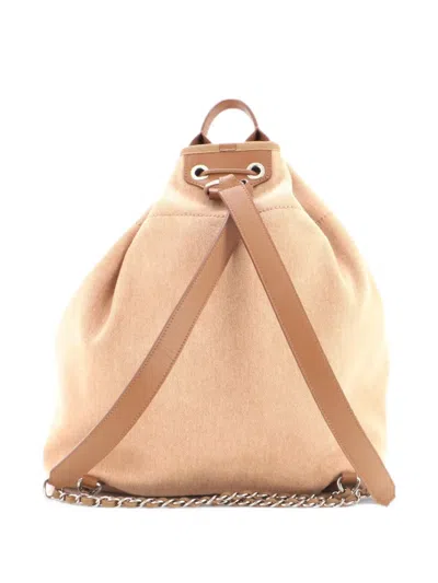 Pre-owned Chanel Deauville Canvas With Sequins Large Backpack In Neutrals