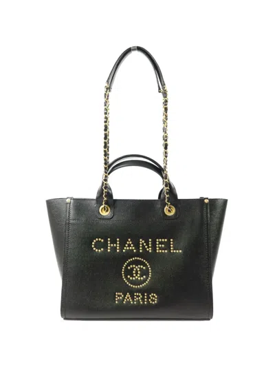Pre-owned Chanel Deauville Cc Tote Bag In Black