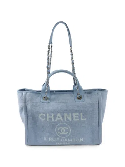 Pre-owned Chanel Deauville Cc Tote Bag In Blue