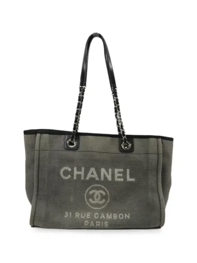 Pre-owned Chanel Deauville Cc Tote Bag In Grey