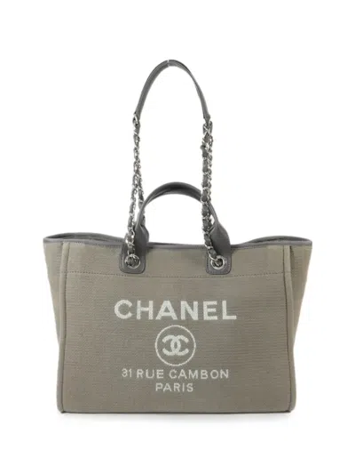 Pre-owned Chanel Deauville Cc Tote Bag In Grey