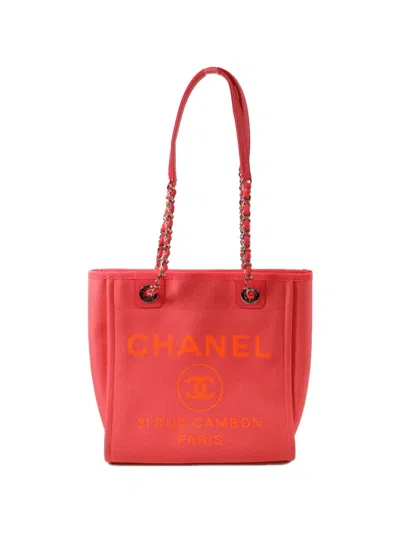 Pre-owned Chanel Deauville Cc Tote Bag In Pink