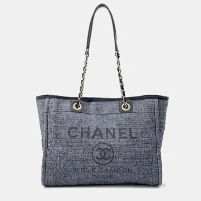 Pre-owned Chanel Deauville Chain Tote Bag Gray Raffia Leather Size Mm