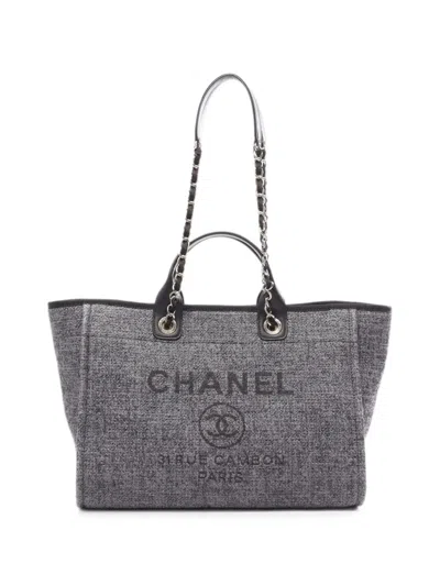 Pre-owned Chanel Deauville Chain Tote Bag In Grey