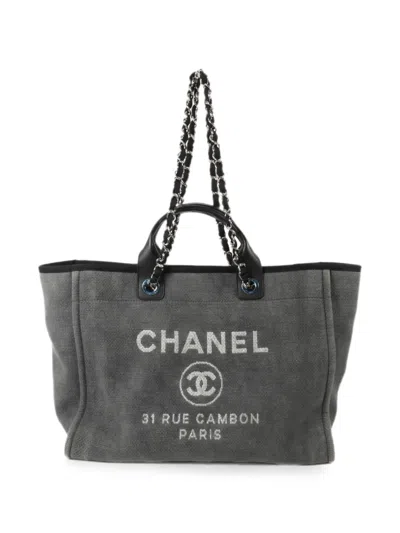 Pre-owned Chanel Deauville Chain Tote Bag In Grey