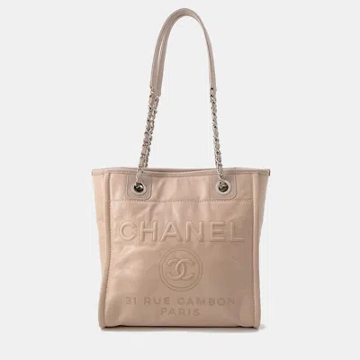 Pre-owned Chanel Deauville Chain Tote Bag Pink Leather Caviar Leather Size Pm