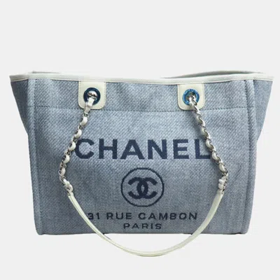 Pre-owned Chanel Deauville Chain Tote Mm Bag Blue White