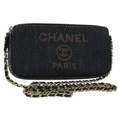 Pre-owned Chanel Deauville Chain Wallet Raffia Wicker Wallets Accessory () In Blue