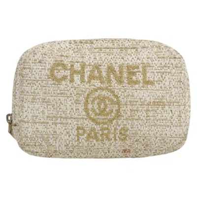 Pre-owned Chanel Deauville Curvy Cosmetic Pouch Tweed Gold Tweed Clutche & Pouche Bag ()