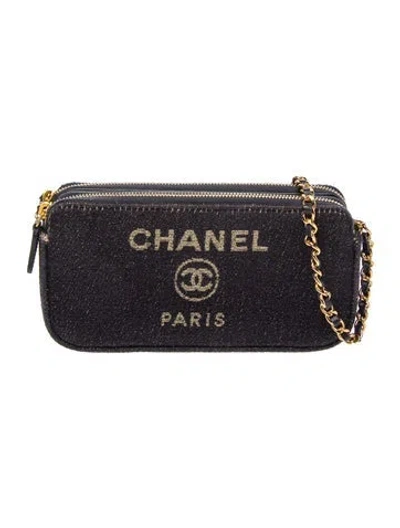 Pre-owned Chanel Deauville Double Zip Clutch W/ Chain In Blue