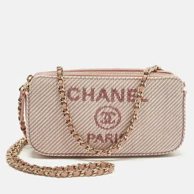 Pre-owned Chanel Deauville Double Zip Pink Fabric Chain Clutch