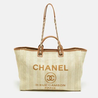 Pre-owned Chanel Deauville Extra Large Tan/natural Raffia Shopper Tote In Brown
