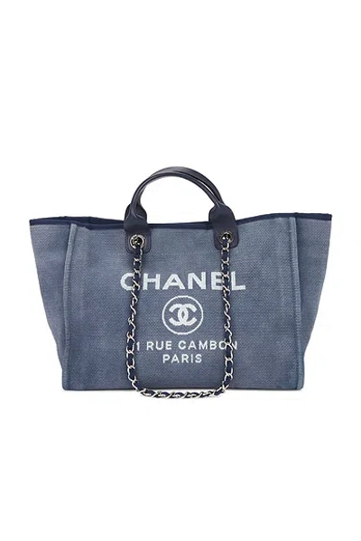 Pre-owned Chanel Deauville Gm Tote Bag In Blue