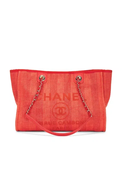 Pre-owned Chanel Deauville Gm Tote Bag In Red