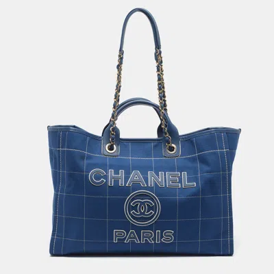 Pre-owned Chanel Deauville Large Blue Canvas Shopper Tote