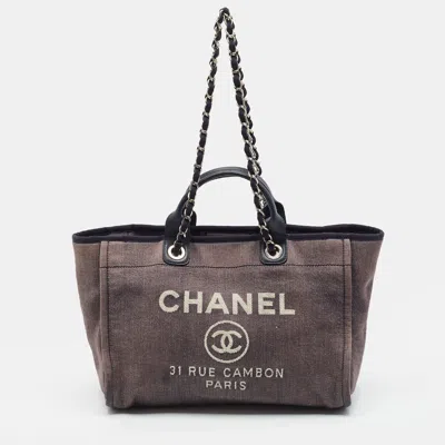 Pre-owned Chanel Deauville Large Navy Blue Denim Shopper Tote
