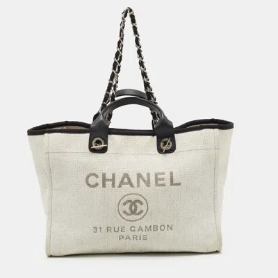 Pre-owned Chanel Deauville Large White Raffia Shopper Tote