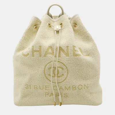 Pre-owned Chanel Deauville Line Rucksack Shoulder Bag Chain Velour Light Beige