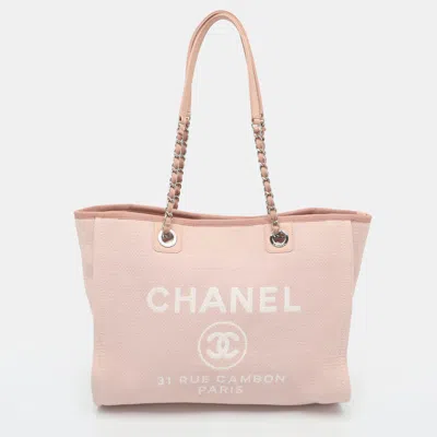 Pre-owned Chanel Deauville Medium Pink Canvas Tote