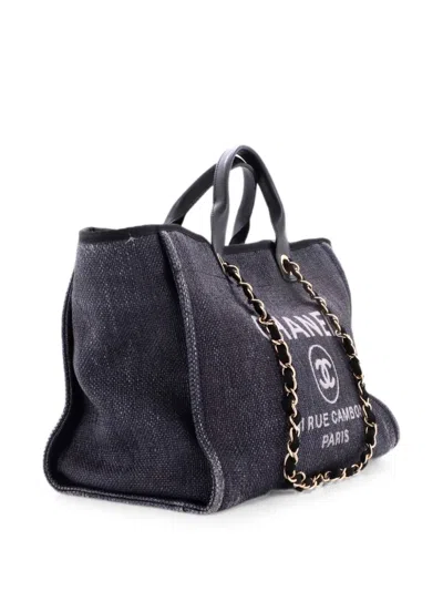 Pre-owned Chanel Deauville Mixed Fibers Large Tote Bag In Black