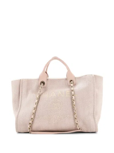 Pre-owned Chanel Deauville Mixed Fibers Medium Tote Bag In Pink