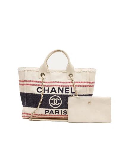 Chanel Deauville Mm Tote Bag In Beige