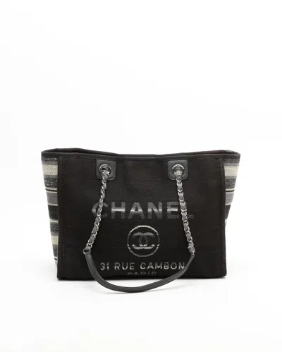 Pre-owned Chanel Deauville Mm Tote Bag In Black