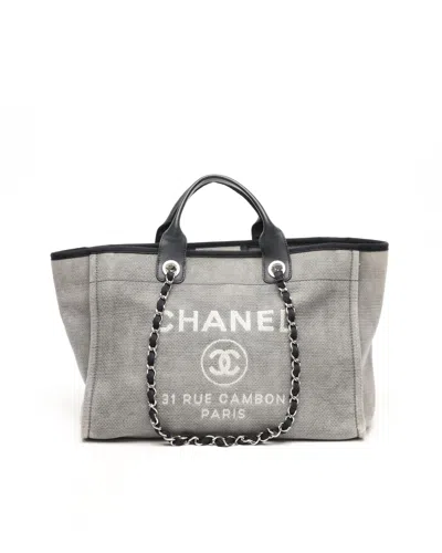 Pre-owned Chanel Deauville Mm Tote Bag In Gray