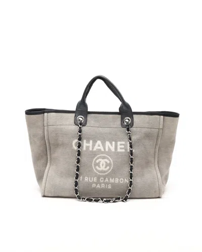 Pre-owned Chanel Deauville Mm Tote Bag In Gray