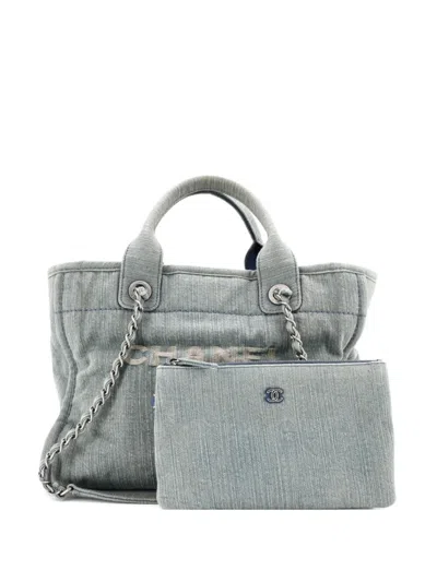 Pre-owned Chanel Deauville Nm Denim Small Tote Bag In Blue