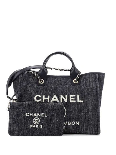Pre-owned Chanel Deauville Nm Denim Small Tote Bag In Blue