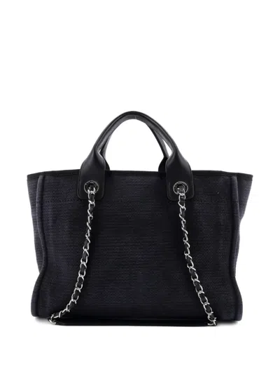 Pre-owned Chanel Deauville Nm Mixed Fibers Small Tote Bag In Black