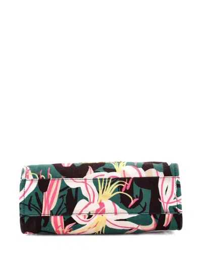 Pre-owned Chanel Deauville Nm Printed Velvet With Wooden Pearls Small Tote Bag In Green