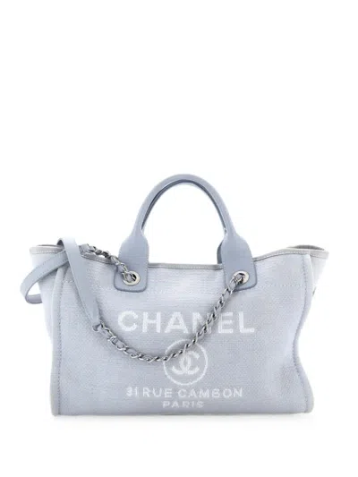 Pre-owned Chanel Deauville Nm Tote Mixed Fibers Medium Shoulder Bag In Blue
