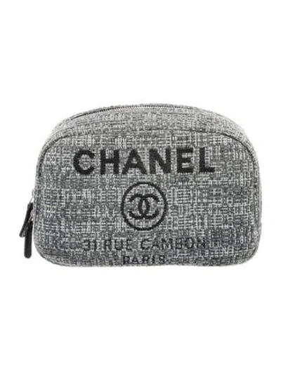 Pre-owned Chanel Deauville O-case Cosmetic Pouch In Gray